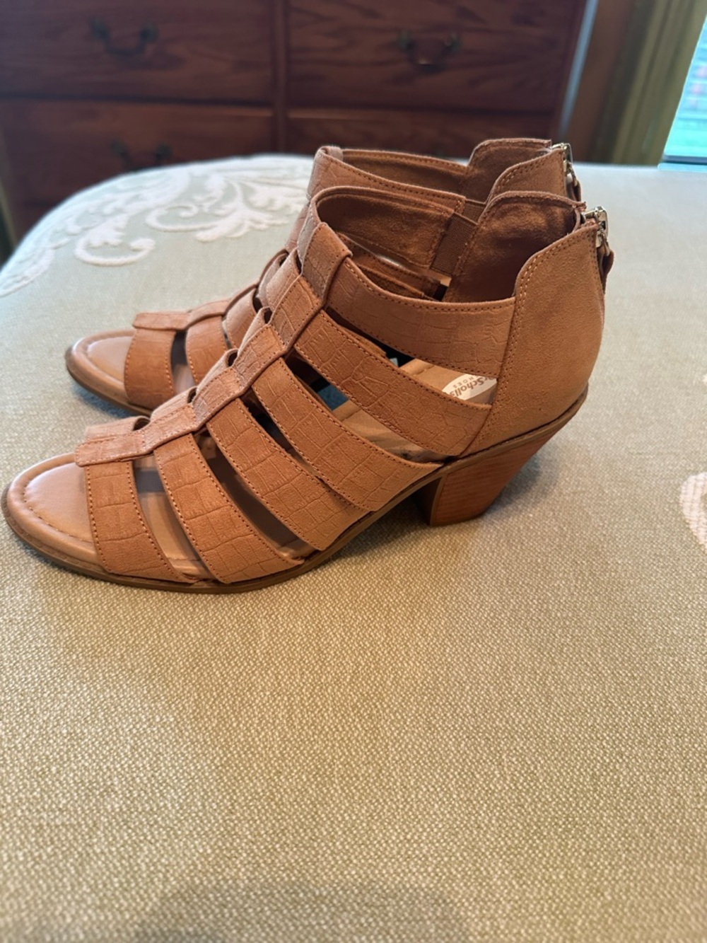 Dr. Scholl's Tan Strappy Block Heel Sandals